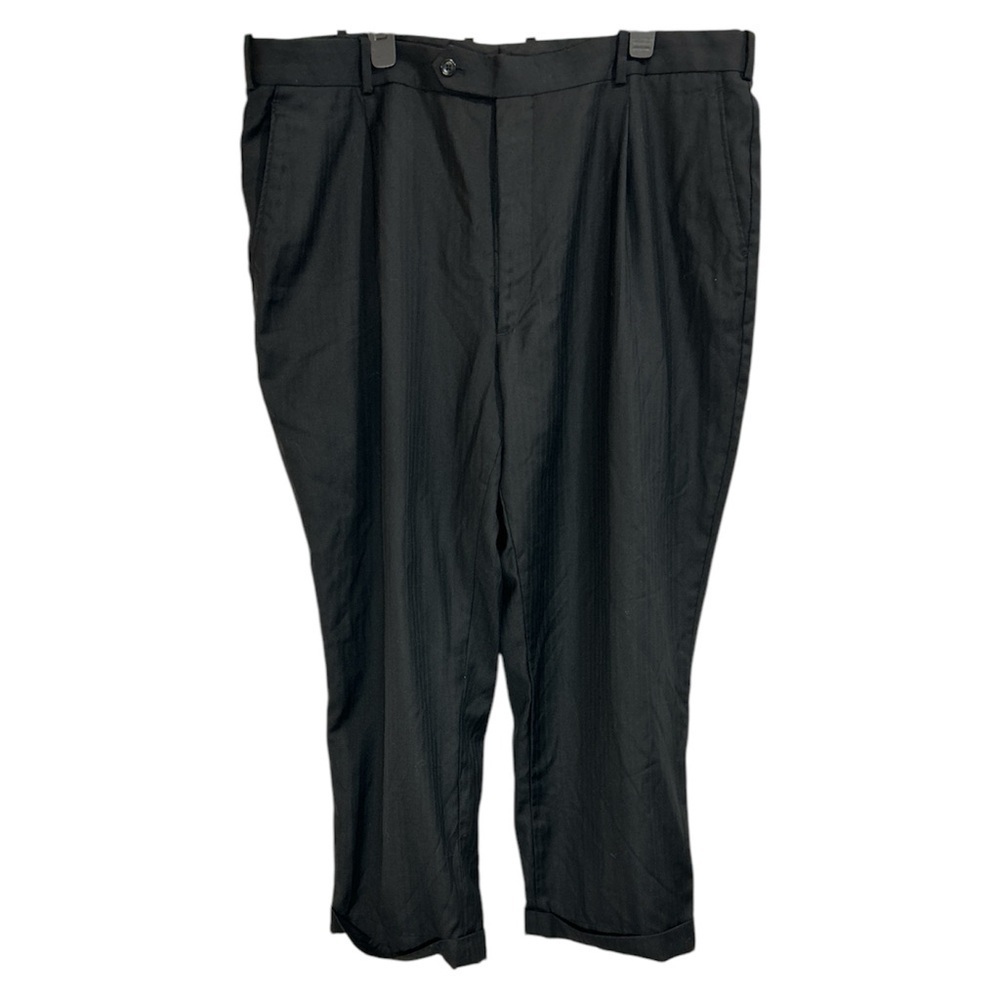 Roma Milano Men's Black Pleated Pants Slacks Straight Leg 100% Wool Size 46R